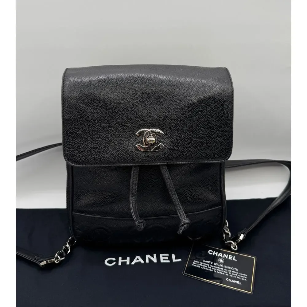 Chanel 1996-1997 Black Caviar Triple CC Backpack - Silver Hardware *RARE*
